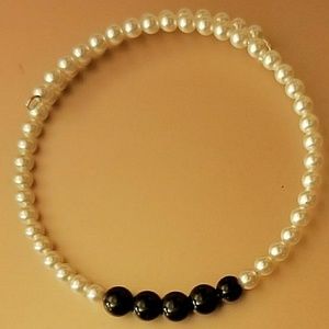 Black Obsidian Stone & Swarovski Pearls Bracelet